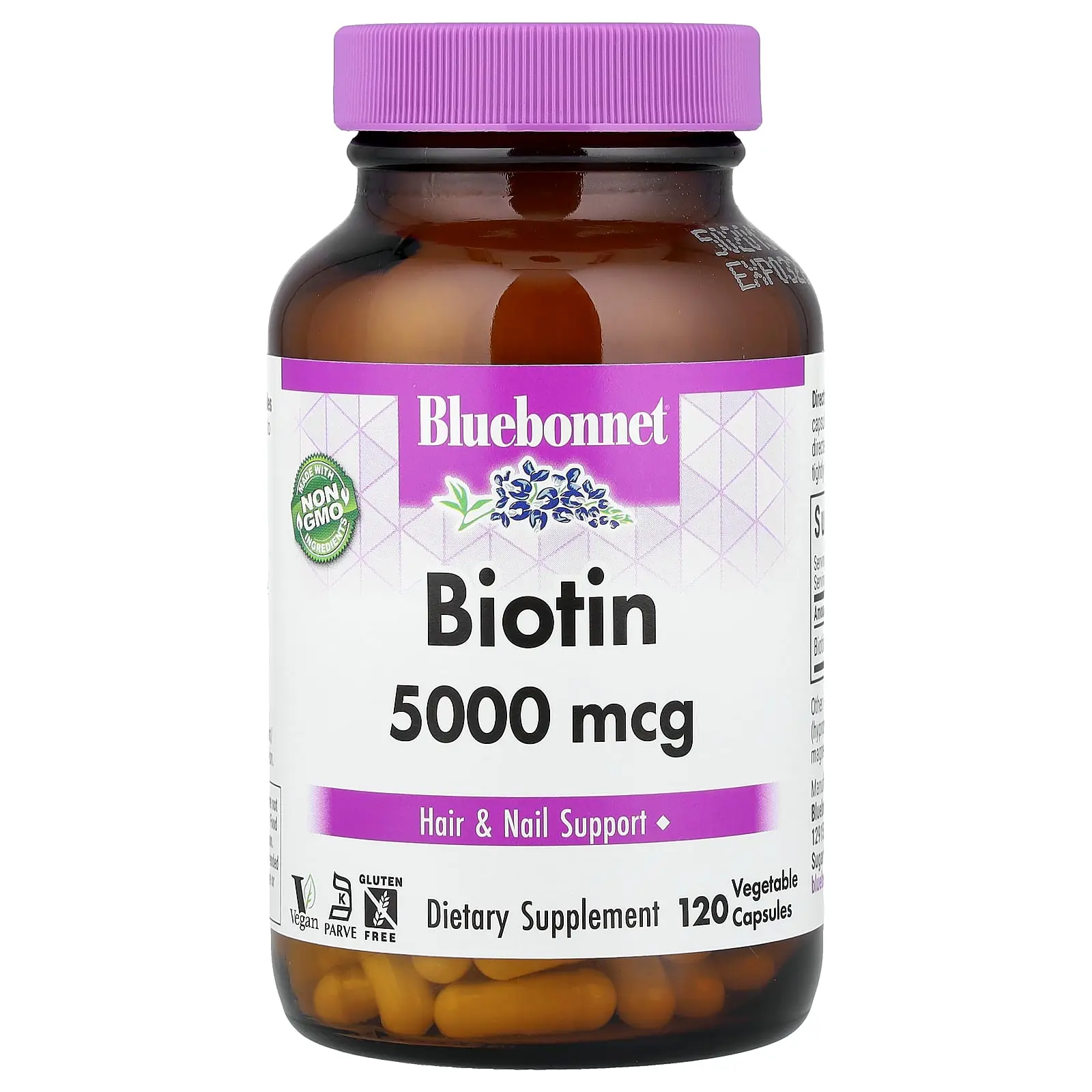 Bluebonnet Nutrition Biotin, 5,000 mcg, 120 Vegetable Capsules