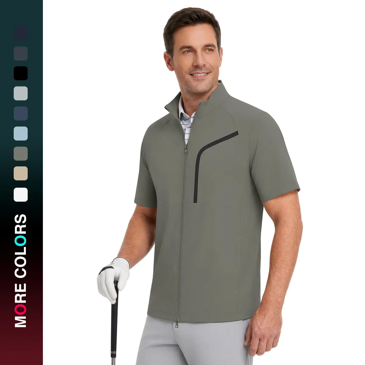 MAELREG Short Sleeve Golf Jackets for Men with Full Zipper Lightweight UPF50+ Hiking Vests For Men with Button Pockets