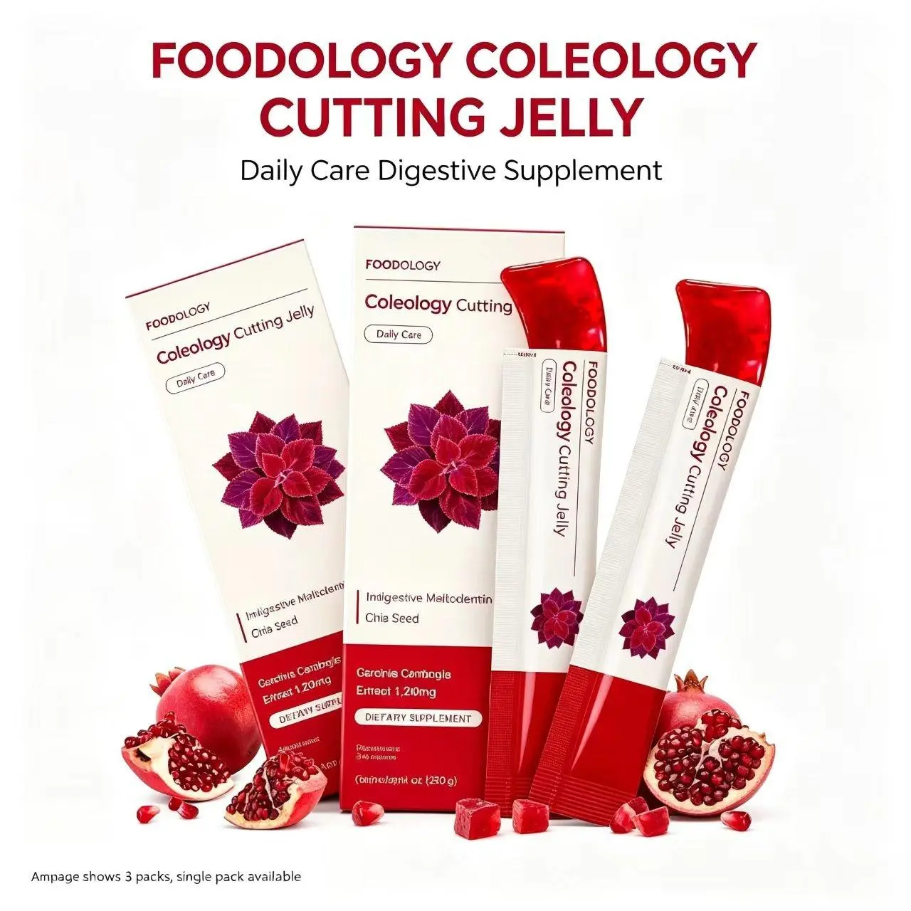[FOODOLOGY] Coleology Cutting Jelly | Supports Carbohydrate Metabolism, Promotes Smooth Digestion-1 Pack of 10, Refreshing Pomegranate Flavor Contains Garcinia Cambogia, Chia Seeds Collagen, Hyaluronic Acid