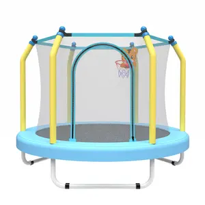 55" Trampoline for Kids, Mini Toddler Trampolines Indoor with Basketball Hoop & Safety Enclosure Net, No-Gap Safe Desian for Boys Girls Ages 1-8