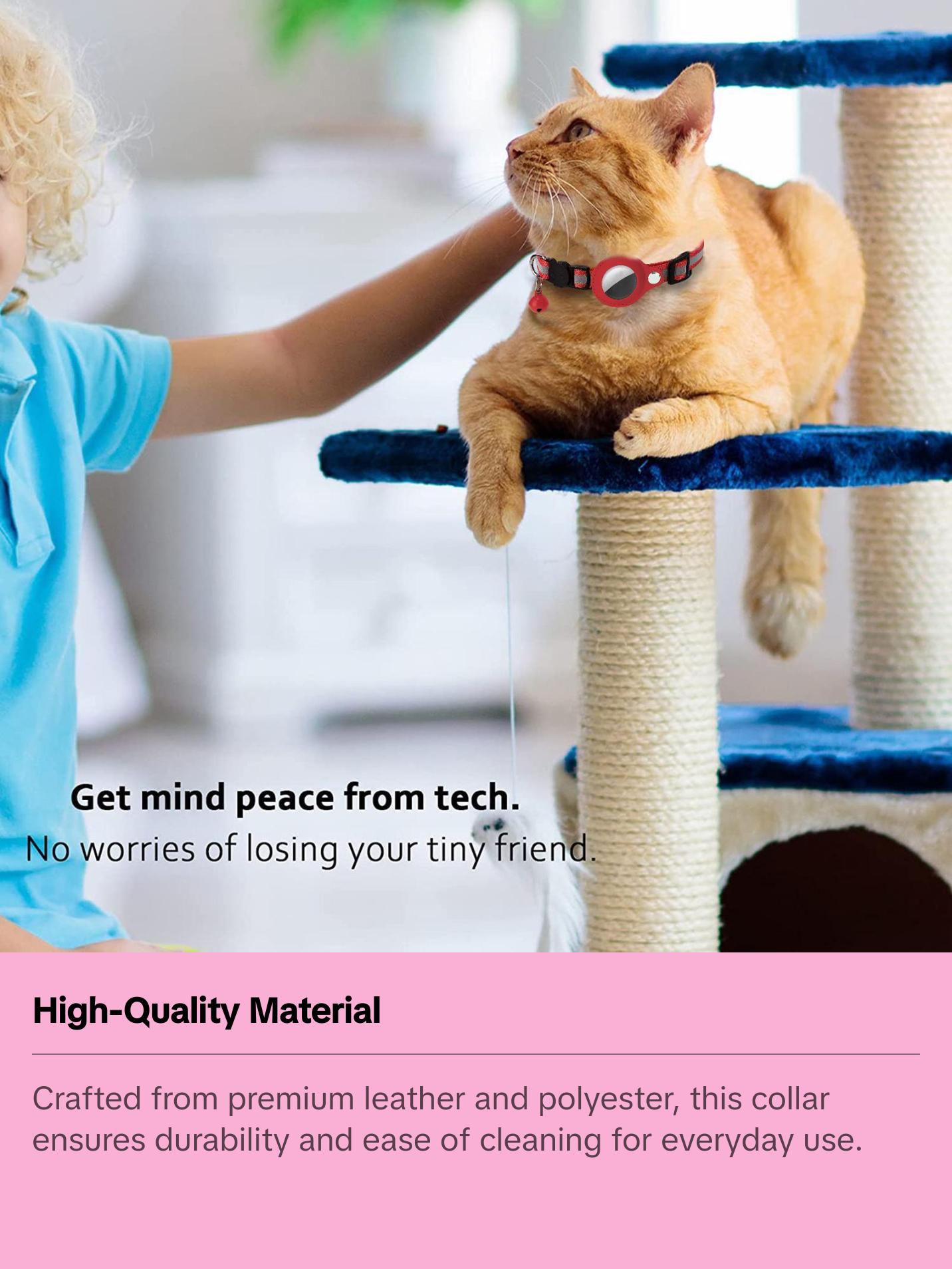 Cat Collar For Air Tag Detachable Cat Collars With Bells Safety Buckle Locator Leather Pet Collar For Cat Kitten Small Dog Cat Collar For Air Tag Detachable Cat Collars With Bells Safety Buckle Locator Leather Pet Collar For Cat Kitten Small Dog