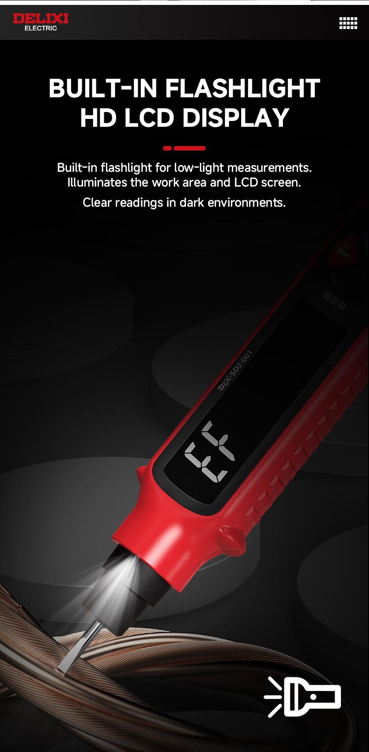 DELIXI 2 in 1 Outlet Circuit & Voltage Tester Pen, 2–440V AC Voltage Detector with NCV Function, Integrated GFCI Outlet Tester & Polarity Check, LCD Display, Audible Alarm & Flashlight, 3 Prong AC Voltage Socket Checker, Wiring Fault Detector detail 8