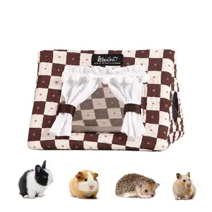 Guinea Pig Hideout with Curtain No Bottom Bunny Bed Rabbit Beds Easy to Clean & Sturdy Durable Hedgehog Beds Small Animal Bed for Ferret Chipmunk Chinchilla Syrian Hamster Mouse Rat