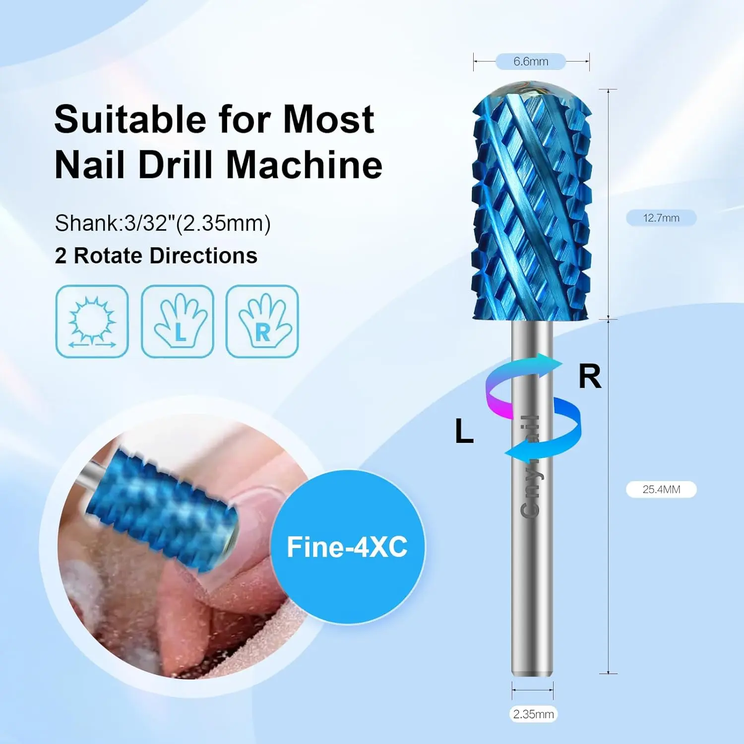 3/32" Large Barrel Smooth Round Top Tungsten Carbide Nail Drill Bit Safety Bit for Gel & Acrylic Removal, 2-Way Rotating Efile Tip, Salon Electric File Accessory 4XC Grit Blue 3/32" Large Barrel Smooth Round Top Tungsten Carbide Nail Drill Bit Safety Bit for Gel & Acrylic Removal, 2-Way Rotating Efile Tip, Salon Electric File Accessory 4XC Grit Blue