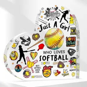 Softball Team Gifts 4x4 Inch Acrylic Plaque, Graduation Christmas Birthday Presents, Decorative Ornament for Softball Lovers