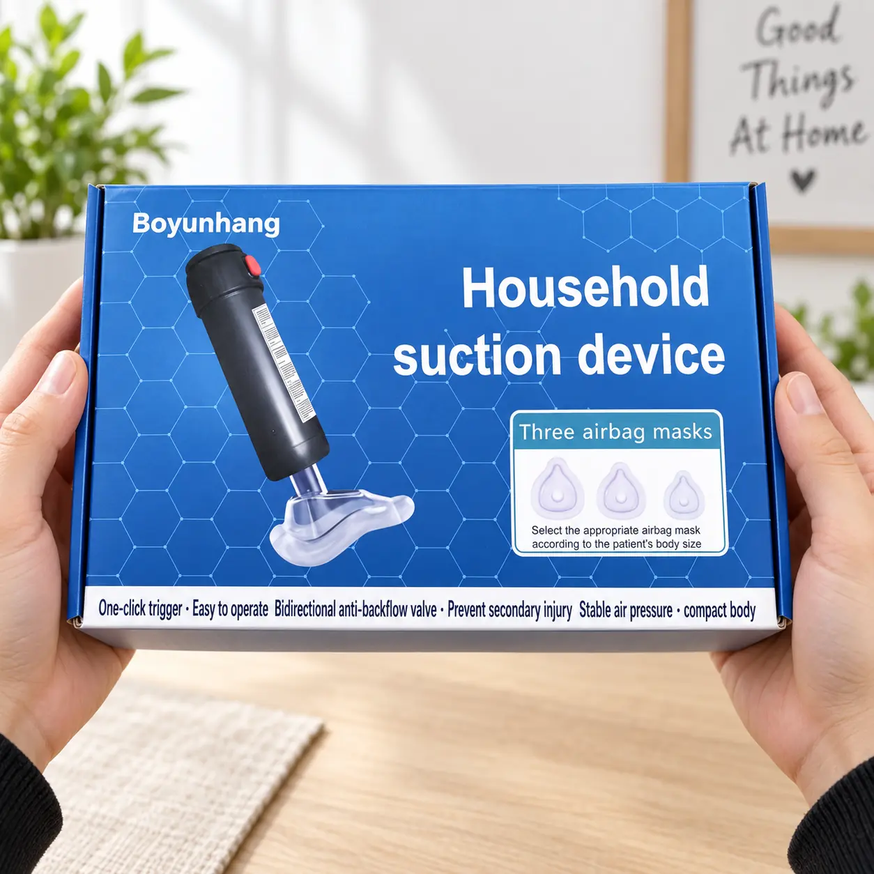 Household Suction Device with 3 Size Masks, Portable Manual Suction Tool, One-Click Trigger, Anti-Backflow Valve, Home Emergency Preparedness