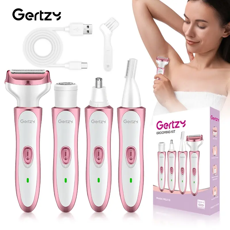 4-In-1 Rechargeable Electric Hair Remover, Hot Pink Precision Trimmer for Face, Legs, Underarms, Portable Women's Grooming Kit, Cordless Body Shaver, Body Groomer Shaver, USB Rechargeable Shaver, Hair Removal, Wireless Trimmer, Facial Hair Trimmer