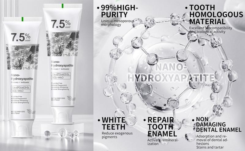 Nano-Hydroxyapatite Recovery Toothpaste 7.5, Gentle and Effective Formula,Fluoride-Free Toothpaste for Sensitive Teeth Best,Natural Peppermint Whitening Oral Care (1 Pack)