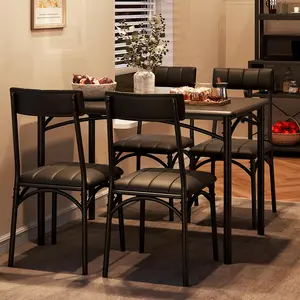Kitchen Table and Chairs for 4, Dining Table Set for 4 with Upholstered Chairs, 5 Piece Rectangular Kitchen Table Set, Dining Room Table Set for Small Space, Apartment, Rustic Gray
