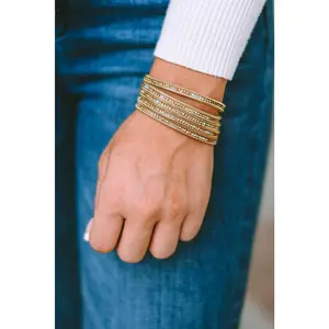Gold Full Diamond Leather Wide Edge Magnetic Buckle Bracelet