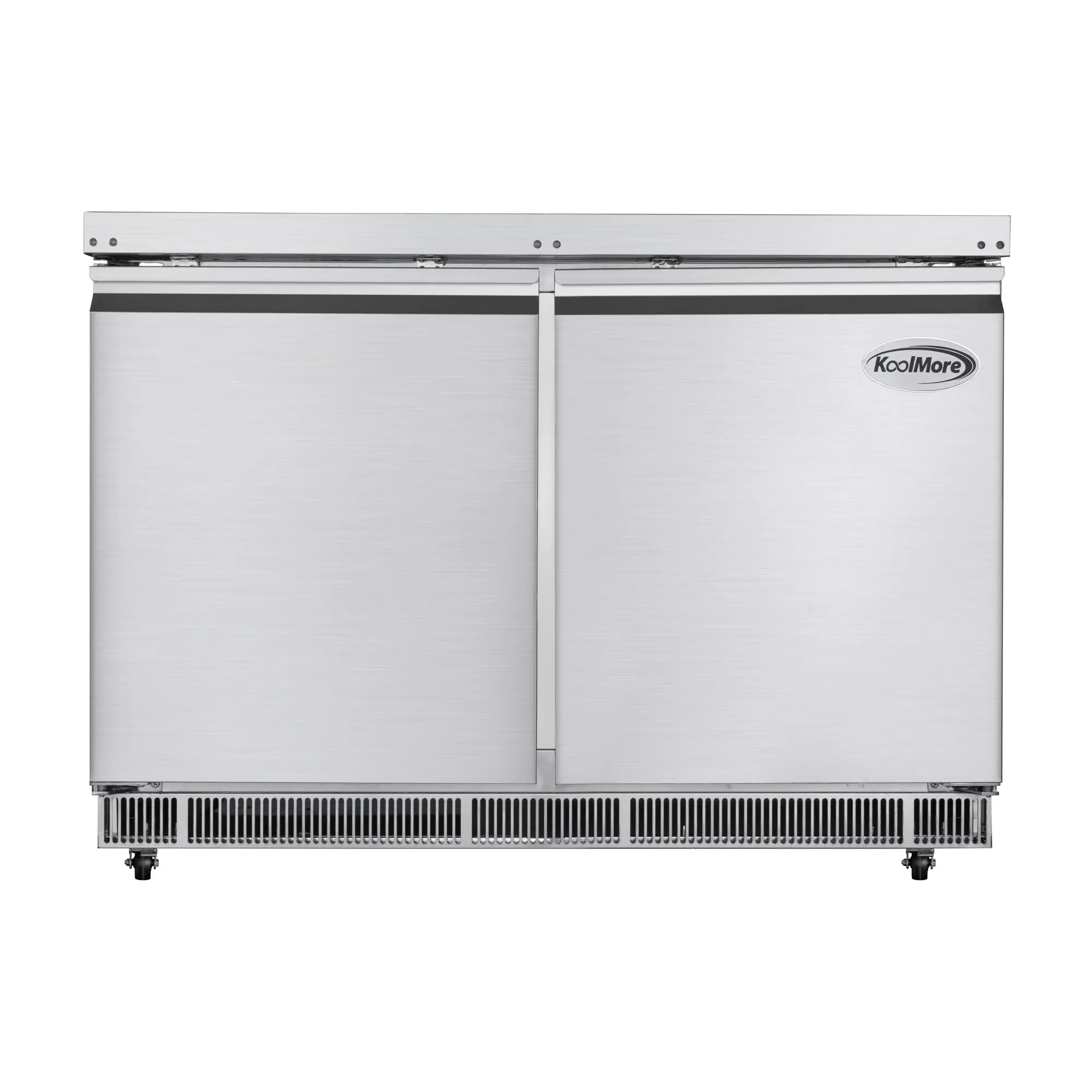 48 in. Commercial Refrigerated Prep Station Cold Table, Stainless-Steel Refrigerator with 9-Pan (Not Included) Capacity with Cover and Two Adjustable Shelves, ETL Listed (KM-RBT-48C)