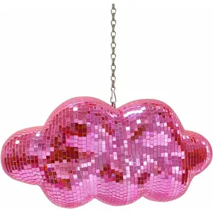 Pink Disco Ball Cloud Shaped, Hanging Disco Decor for Party,Room,Home, Retro Reflective Mirror Ball with Chain, Disco Ornaments, Design