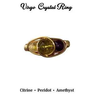 Virgo Zodiac Crystal Ring, Peridot Amethyst Citrine Ring, Virgo Birthstone Ring, August September Zodiac Jewelry