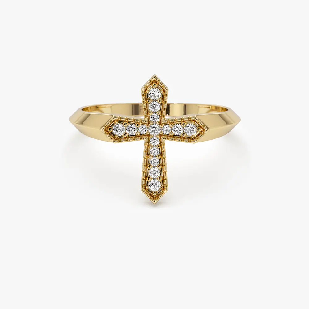 14k Diamond Cross Ring
