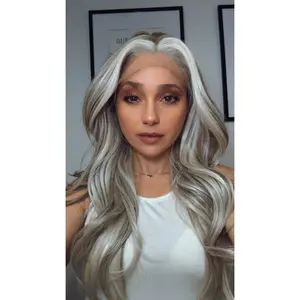 EllaRae | Camila Style Wig | Lace Front Wavy Long Grey with Highlights