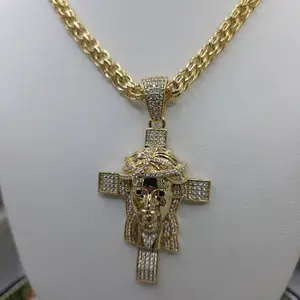 # 0323 14k Gold Plated Chinese-Style Chain, High-Quality Accessory with Diamond-Accented Crucifix