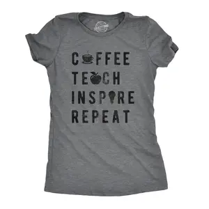 Womens Coffee Teach Inspire Repeat Cool T shirt Cute Teacher Appreciation Funny Womens T Shirts Cute Vintage Fashion Casual Ladies T-Shirt Gift Teacher Tops for Women Funny Coffee Top Women's Novelty Tees Dark Grey