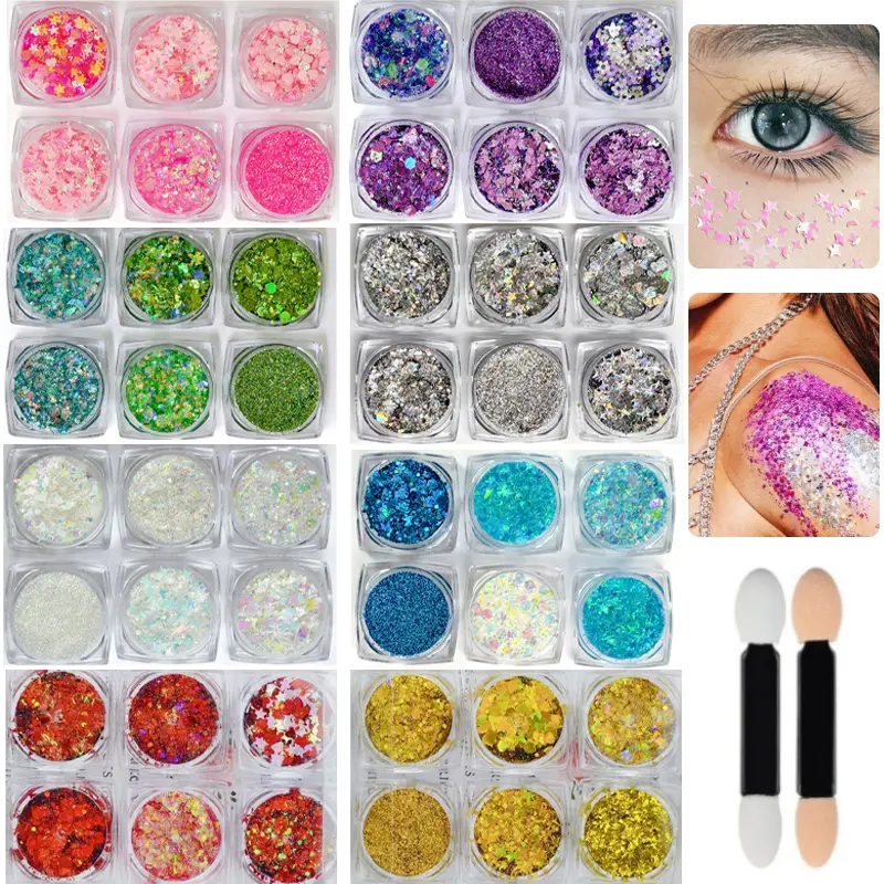 Women's 6-Shapes Iridescent Body Glitter Gel, Shimmering Festival Makeup with Sparkle Boost, Lightweight Party Cosplay Cosmetic for Party Glow, Shimmering Body Glitter