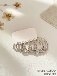6pcs Women's Bamboo Ring Earrings Set, Daily Wear Jewelry, Elegant Design, Perfect for Everyday Use, Stylish Accessory for All Seasons