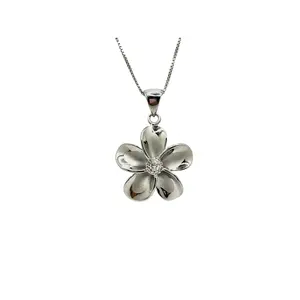 Plumeria Flower Necklace - Sterling Silver Pendant | Romantic Jewelry Gift with CZ Stone