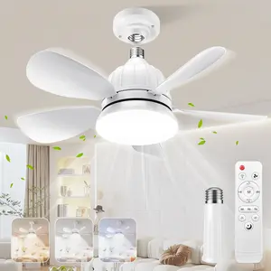 Socket Ceiling Fan Light with Remote Control, E27 Base Dimmable LED Energy-saving Lights with 3-Speed Wind Adjustment, Replacement for Lightbulb Base