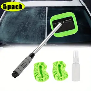 Windshield Cleaner, Car Window Cleaning Supplies with 3 Reusable Microfiber Pads and Extendable Handle, Windshield Washer, Wiper Blades, Car Glass Cleaner Auto Inside Glass Wiper Kit