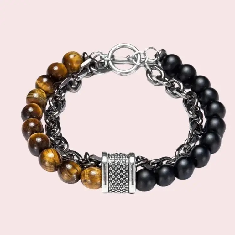 Black Lagoon Bracelet with Tiger Eye and Stainless Steel black  lagoon