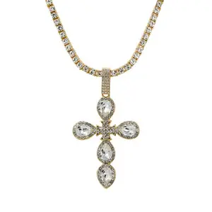 Cross Tennis Necklace – 16" with Simulated Cross Accents