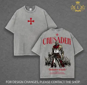 Crusader Defender of Faith, Knight Vintage Washed Oversized T-Shirt, 2 Timothy 1:7 Scripture Knight Graphic Tee, Heavy Cotton Medieval Christian Streetwear Top, Unisex Dark Gothic Warrior Shirt