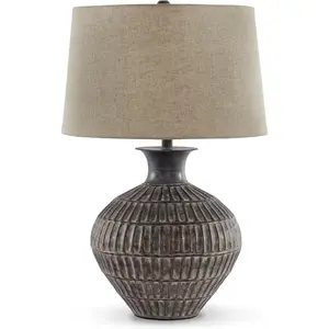 285."Textured Bronze Metal Table Lamp, Antique Brown Finish
