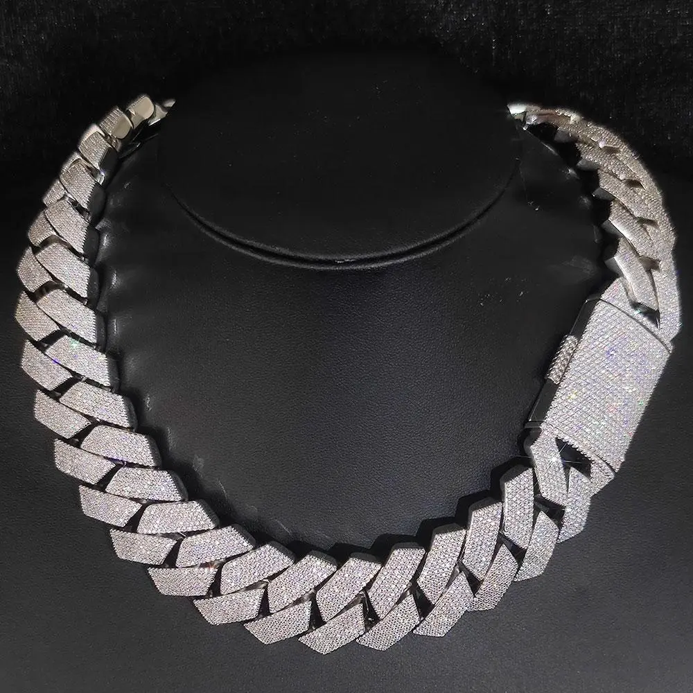 Pass Diamond Test GRA Moissanite 25mm Wide 6Rows  Solid Silver Cuban link chain for Rapper Hip Hop VVS Iced Out Necklace