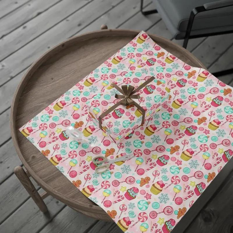 Candyland Christmas Wrapping Paper Pink Holiday Gift Wrap with Candy Canes Lollipops & Sweets Whimsical Festive Gift Wrap Sheets for Festive Occasions