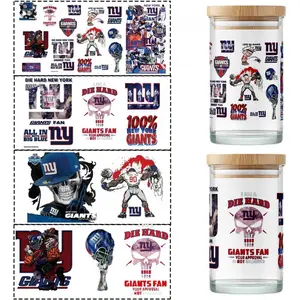 4Pcs Football Team Cup Wraps USA Rugby UV DTF Cups Stickers for 16oz Glass Decals Waterproof AFC Rub on Transfers Vinyl Stickers for Glass Cups Fridge Wall Furniture Car DIY Craft