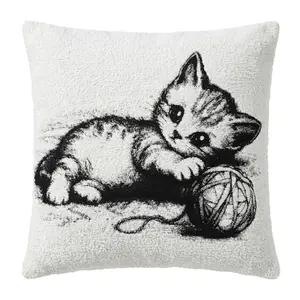 Embroidery Pillow Case,Pillow Cushion Bedroom Sofa Headboard Pillow Waist Pillow Pillow Case with Embroidered Cat Design, Soft Plush Pillowcase Suitable Four Seasons for Bed, Sofa,Home Decor for Living Room