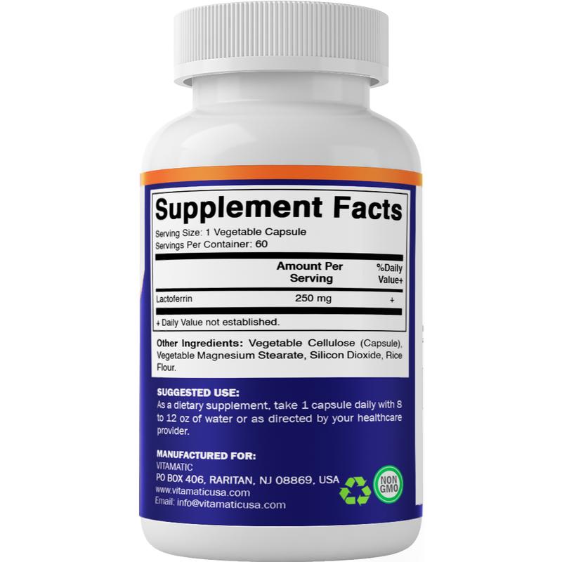 Vitamatic Lactoferrin 250mg, 60 Vegetable Capsules - Promotes Healthy Immune Function*