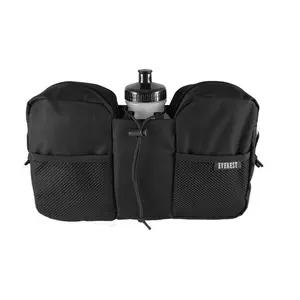 212 MAIN Men's Solid Polyester Fanny Pack - Essential Hydration Waist Bag with Drawstring, Bottle Hold, Zip Closure, Black, 2.5x7x12 in