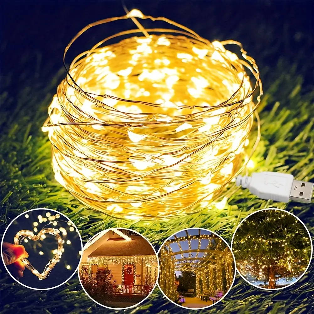 1 set / 2 sets / 3 sets USB Warm White Fairy String Lights, 100 LED Copper Wire Twinkle Lights Flexible Decorative Lights for Bedroom, Aesthetic Room Decor, Christmas, Wedding, Party & DIY Home Decoration