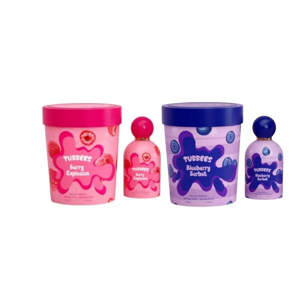 GRANDEUR Tubbees Multi-Pack EDP (Eau De Parfum) - 1.7 fl oz Unisex Fragrance, 2 Fragrances (Berry Explosion + Blueberry Sorbet), Fresh Berry Blast & Creamy Fruity Notes