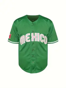 Men's Letter & Number Embroidery Button Front Western Baseball Jersey, Baseball Shirt, Loose Casual Short Sleeve V Neck Baseball Top for Training, Sportswear for All Seasons