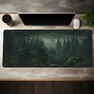 Creative Forest Pattern Extended Mouse Pad, Aesthetic Appeal Rectangle Gaming Mouse Pad, Non-slip Rubber Base Stitched Edge Desk Keyboard Mat for Home Office Game, Desk Accessory
