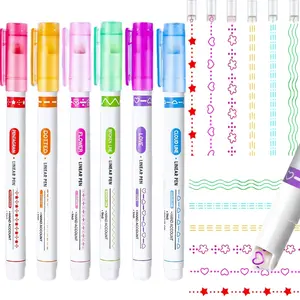 Colored Curve Highlighter Pen Set, 6 Counts/set Flower Line Shape Highlighter Pen, Different Curve Shapes for Scrapbook Journaling Supplies Planner Art Design, Aesthetic Pens