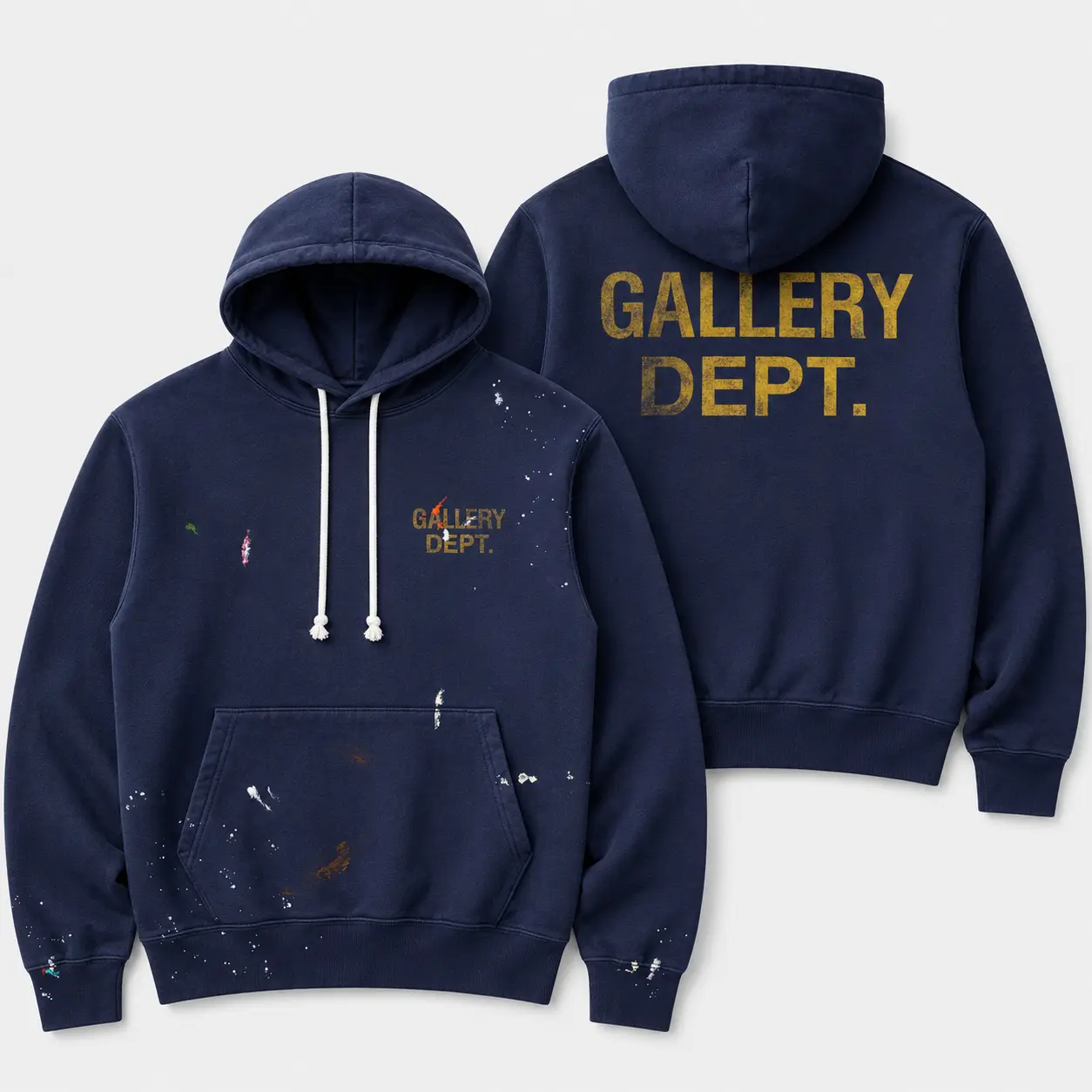 Gallery Dept. Paint Logo Hoodie, Men's Distressed Graphic Pullover Streetwear Sweatshirt with Back Logo Print