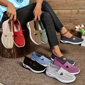 Women's Breathable Mesh Slip-On Sneakers - Lightweight Comfortable Walking Shoes with Cushioned Insole, All-Season Multi-Color Low-Top Design, Hand Washable Fabric & PVC Sole for Casual & Formal Wear, Ladies Sneakers Footwear Girl Nail Slipon