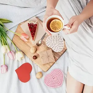 4pcs Heart-Shaped Hand-Woven Coasters Set, Romantic Scented Design, Perfect Gift for Valentine's & Mother's Days, Versatile Seasonal Use