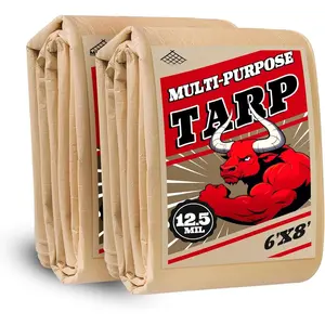 Tarp 6x8(2pack) Heavy Duty  Beige Tarp 12.5mil,Durable,Multipurpose, Weather Resistant,, Resistant,Can Be  for Outdoor Furniture,,Ships,Roofs-by