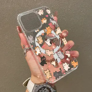 Pixel Art Cats Clear MagSafe Phone Case for iPhone11/12/13/14/15/16/17/promax, Pixel Cat Pattern Lightweight, Drop-Proof, MagSafe Compatible |   Perfect for Teen Girls