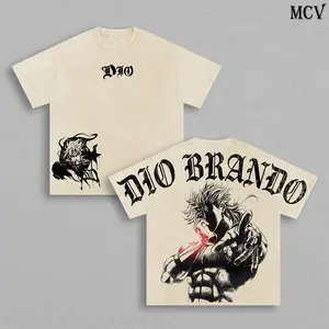 Dio Brando Washed Tee – JoJo’s Bizarre Adventure Steel Ball Run Scary Monsters Dinosaur Stand Anime Manga Graphic Double Printed T-Shirt, Menswear Heavy Cotton Unisex Oversize Gym Streetwear Vintage Retro