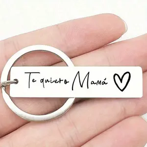 1pc Love Mama Spanish Keychain Simple Sweet Heartwarming Silvery Rectangle Keyring Mother's Day Gift for Mother's Bags Car Keys Decors From Son Daughter