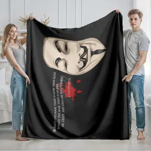 1 piece Classic lines from V for Vendetta and the mask image. themed flannel blanket - Modern design flannel blanket, suitable for sofas and beds, all-season multi-purpose use, super soft and warm, digital printing, 100% polyester material, machine