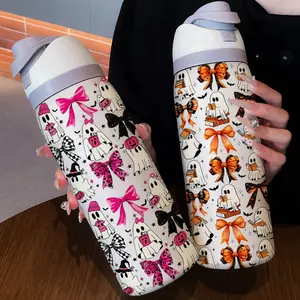 32oz Butterfly Ghost Dual Drink Sports Water Bottle, Hydration Tumbler, Stainless Steel Vacuum Insulated, Large Capacity Fruit Cup, Perfect Gift for Women